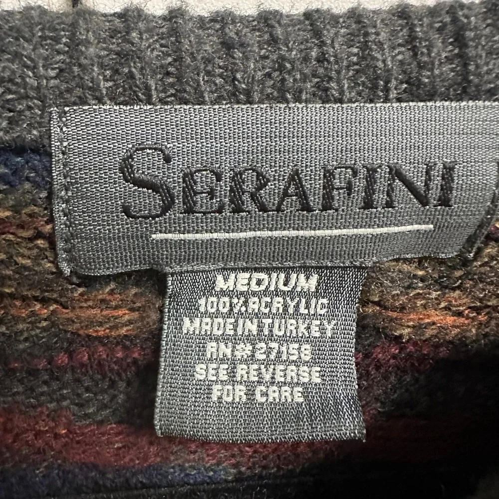 Vintage Serafini Coogi Syle 3D Textured Knit Hip Hop Abstract Sweater‎ Grandpa M